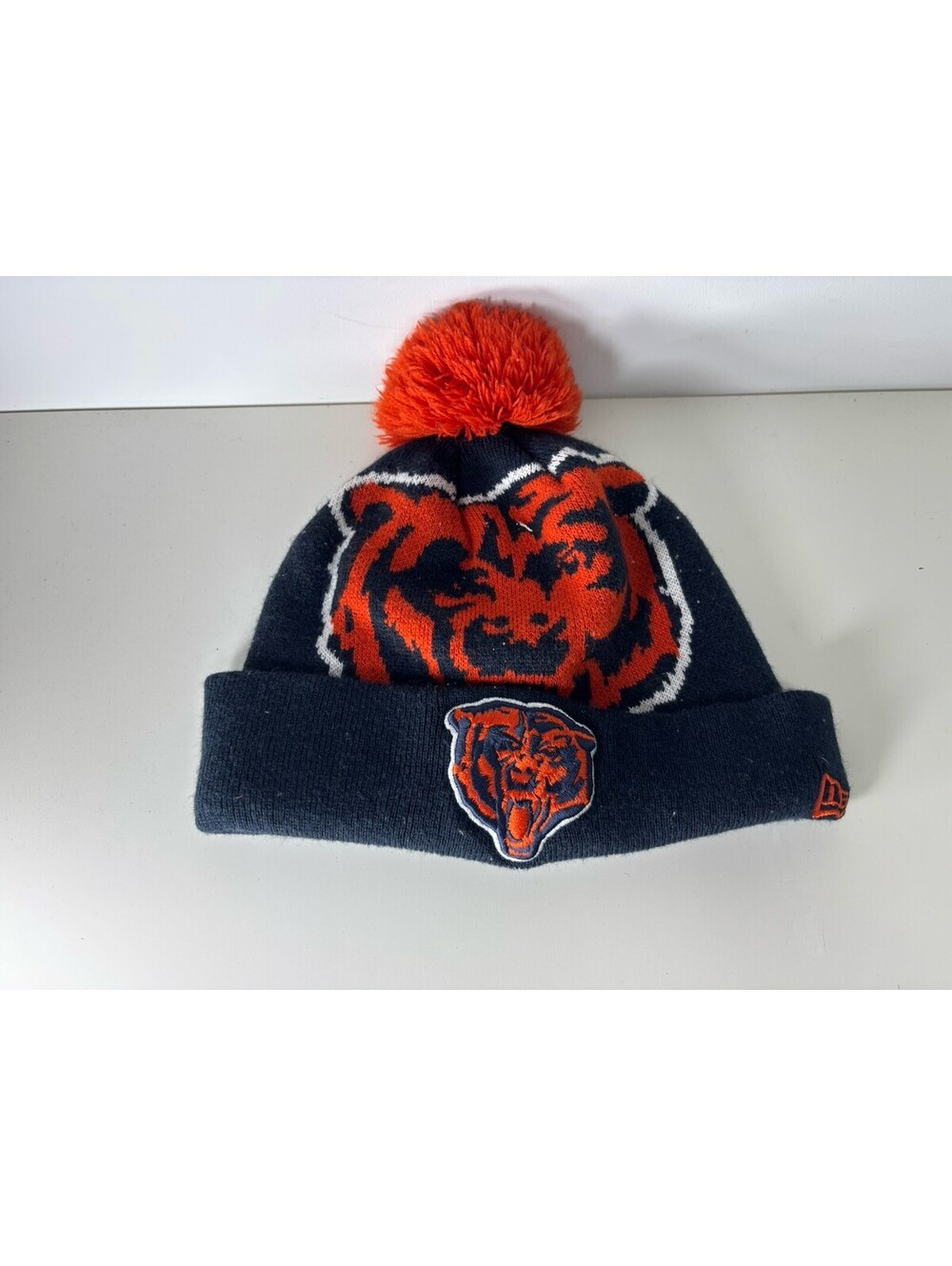 Chicago Bears Stripe Cuffed Pom Knit Hat -Blue